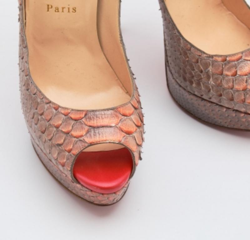 Donna Christian Louboutin Pumps Peep Toe arancio/grigio in pitone Very Prive Taglia 39,5 in vendita