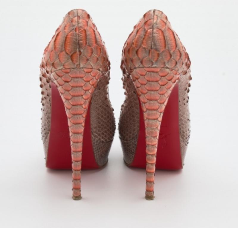 Christian Louboutin Pumps Peep Toe arancio/grigio in pitone Very Prive Taglia 39,5 in vendita 1