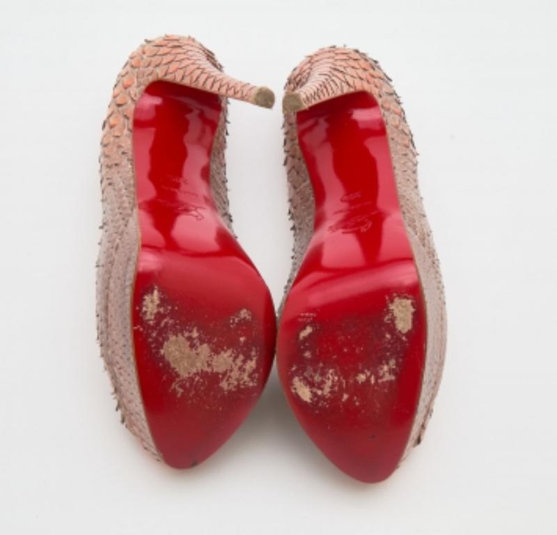 Christian Louboutin Pumps Peep Toe arancio/grigio in pitone Very Prive Taglia 39,5 in vendita 2