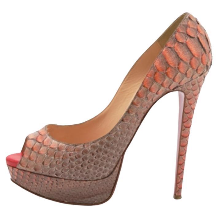 Christian Louboutin Pumps Peep Toe arancio/grigio in pitone Very Prive Taglia 39,5