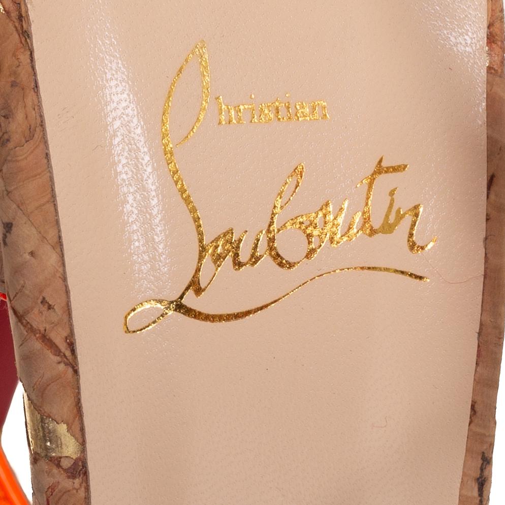 Women's Christian Louboutin Orange Leather Belbride Ankle Strap Sandals Size 38.5