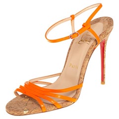 Christian Louboutin Orange Leather Belbride Ankle Strap Sandals Size 38.5