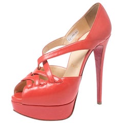 Christian Louboutin Orange Leather Lady Corset Platform Pumps Size 37.5