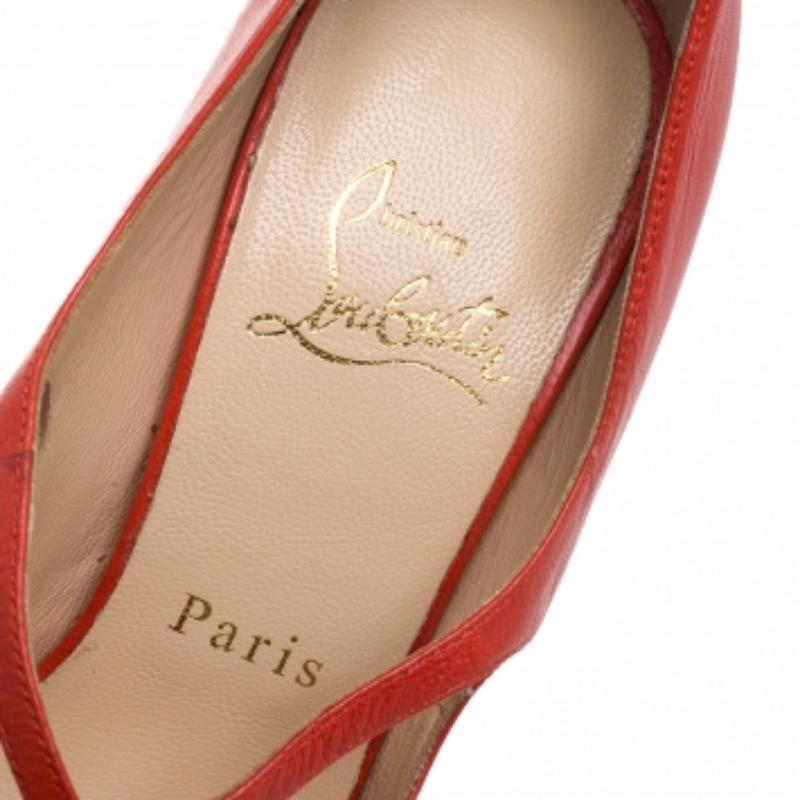 Christian Louboutin Orange Leather Mademoi Criss Cross Peep Toe Pumps Size 36.5 For Sale 1