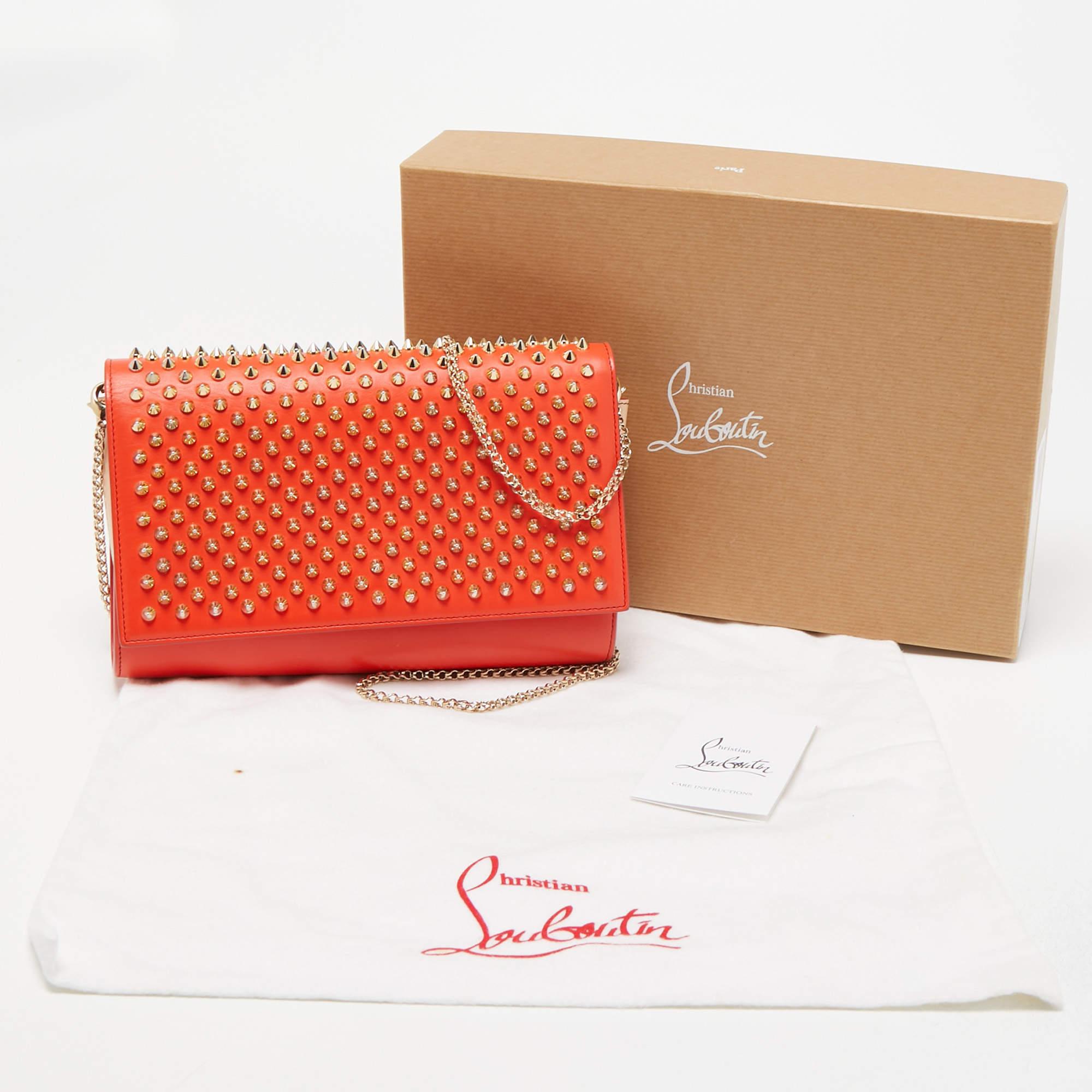 Christian Louboutin Orange Leather Paloma Spiked Chain Clutch 6