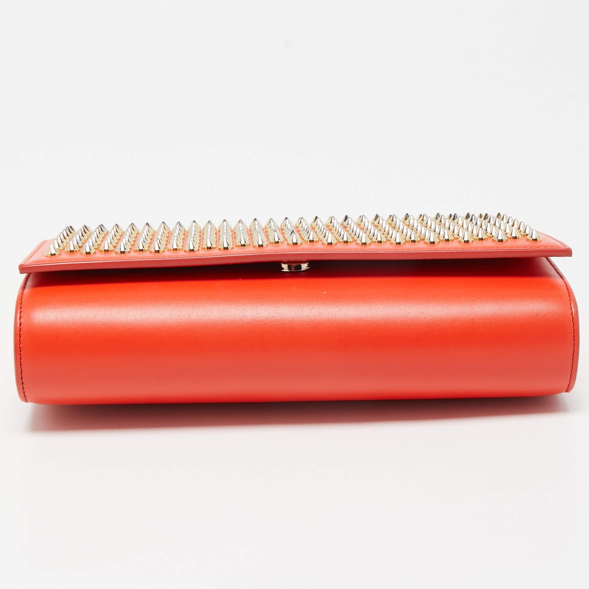 Women's Christian Louboutin Orange Leather Paloma Spiked Chain Clutch