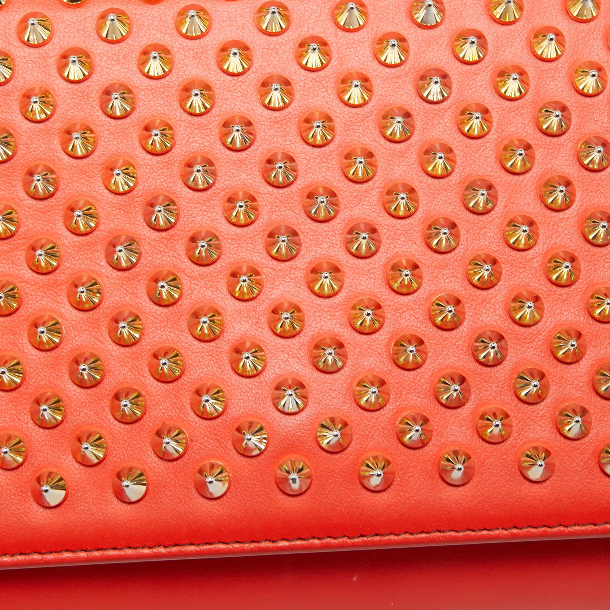 Christian Louboutin Orange Leather Paloma Spiked Chain Clutch 3