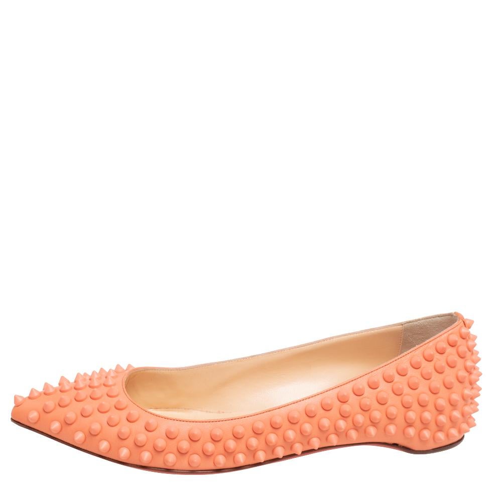 Christian Louboutin Orange Leather Pigalle Spike Ballet Flats Size 37 1