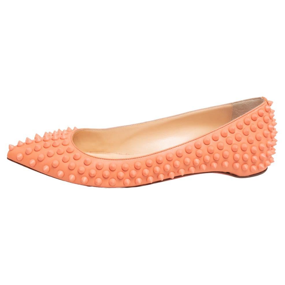 Christian Louboutin Orange Leather Pigalle Spike Ballet Flats Size 37
