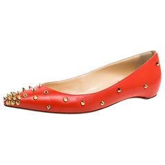Christian Louboutin Orange Leather Pigalle Spikes Ballet Flats Size 37.5