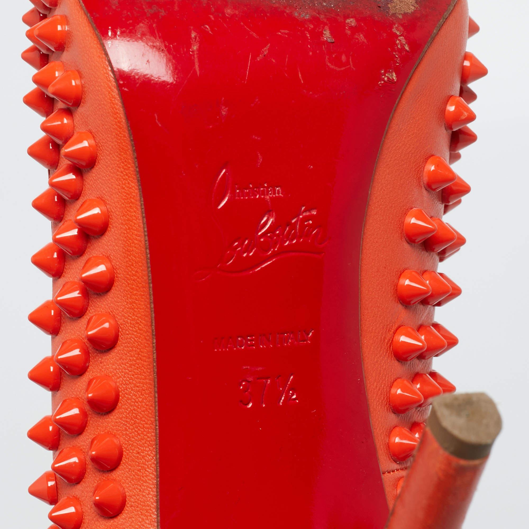 Christian Louboutin Orange Leather Pigalle Spikes Pumps Size 37.5 3