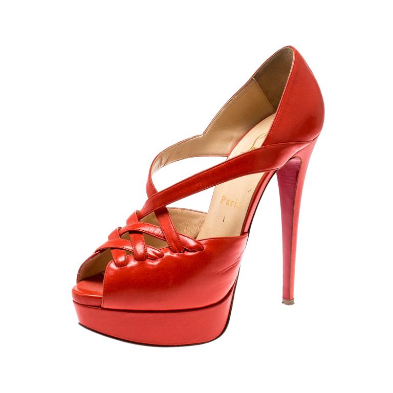 Christian Louboutin Orange Leather Platform Sandals Size 38.5