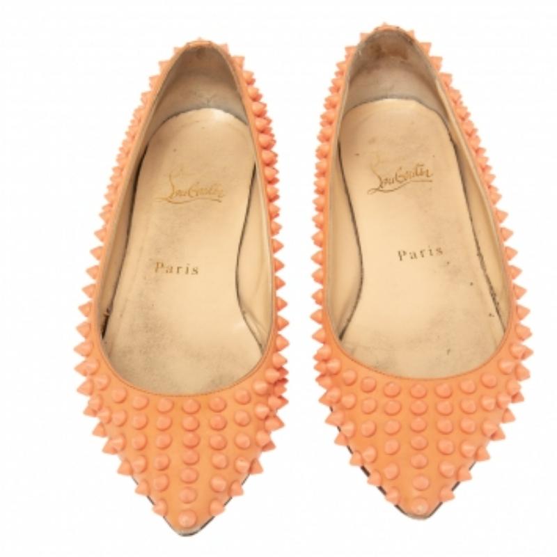 Christian Louboutin Orange Leder Spiked Ballettschuhe mit Spikes Größe 35.5 1
