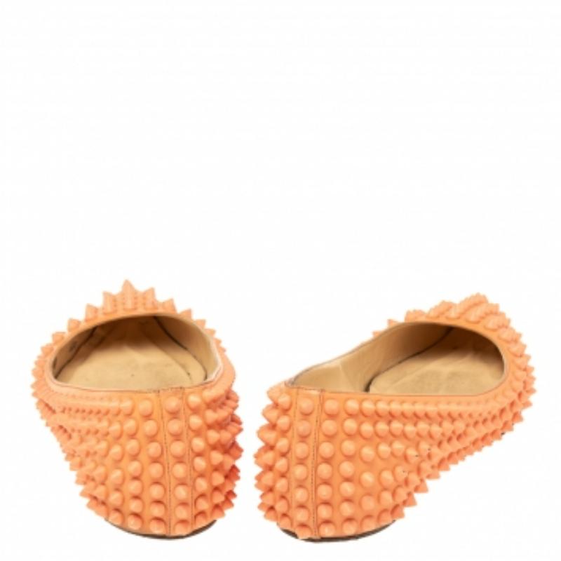Christian Louboutin Orange Leder Spiked Ballettschuhe mit Spikes Größe 35.5 2