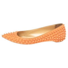 Christian Louboutin Orange Leather Spiked Ballet Flats Size 35.5