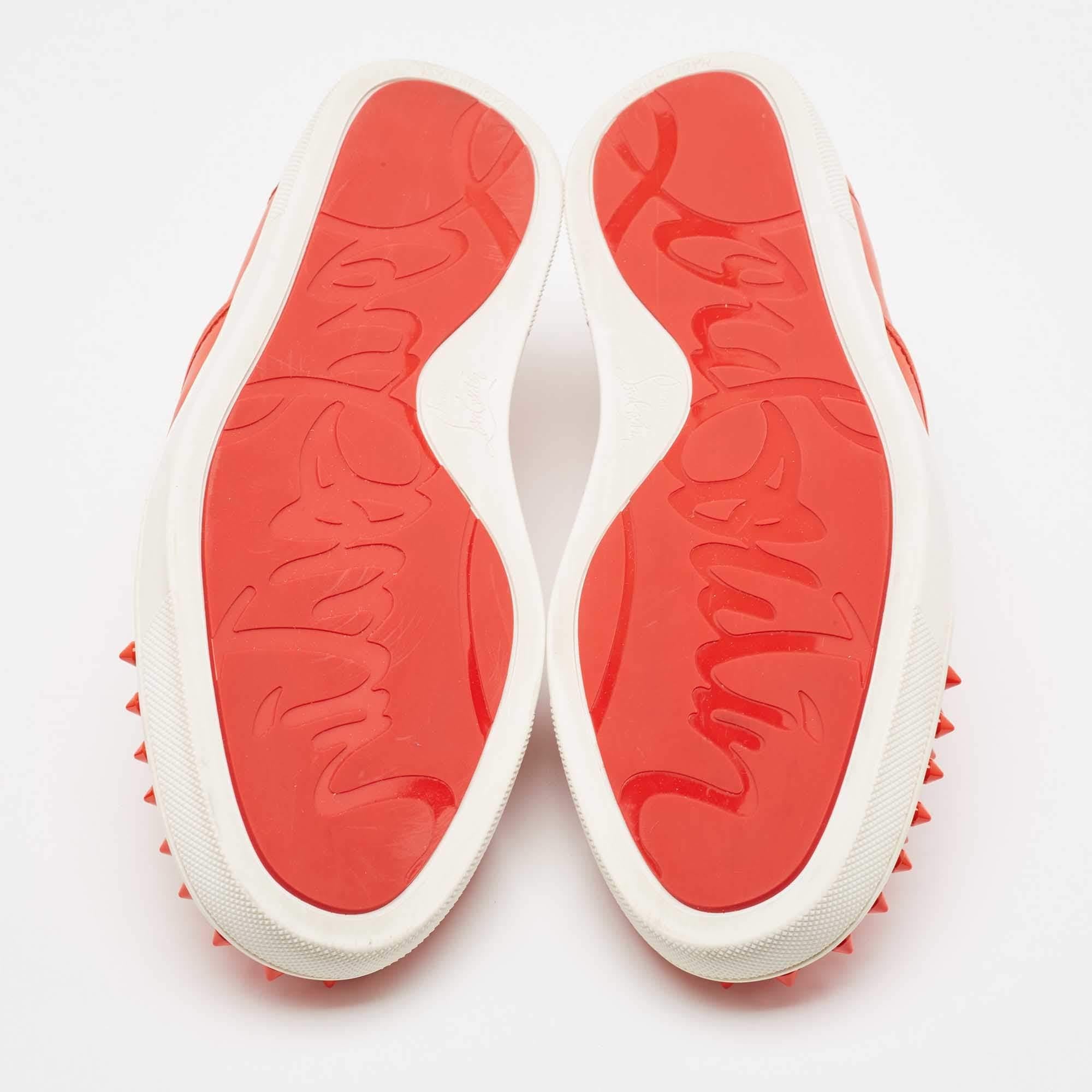 Christian Louboutin Orange Leather Spikes Cap Toe Slip On Sneakers Size 42 For Sale 2
