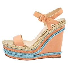 Christian Louboutin Orange Nubuck Leather Wedge Sandals Size 38