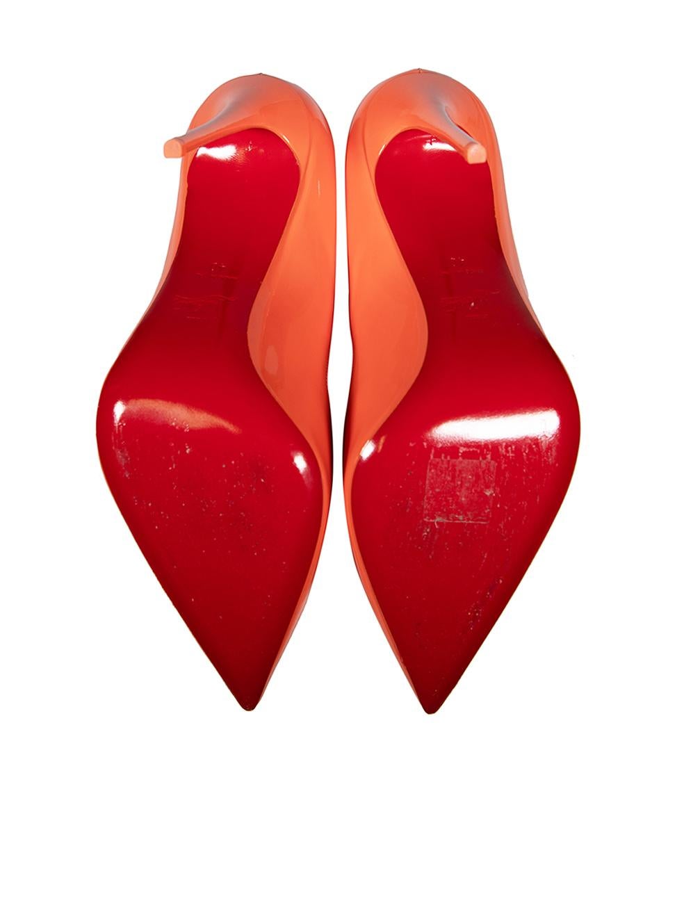 Women's Christian Louboutin Orange Patent Hot Chick 100 Pumps Size IT 40 For Sale