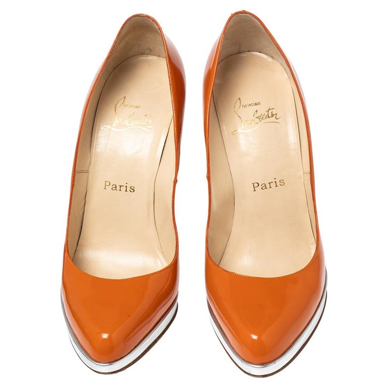 Christian Louboutin Orange Patent Leather Decolzep Platform Pumps Size