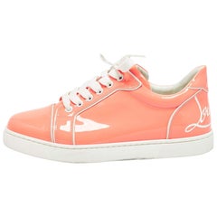 Christian Louboutin Orange Patent Leather Louis Junior Low Top Sneakers Size 39