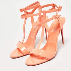 Christian Louboutin Orange Patent Leather Mara Ankle Strap Sandals Size 39.5