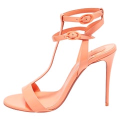 Christian Louboutin Orange Patent Leather Mara Ankle Strap Sandals Size 39.5