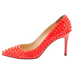 Christian Louboutin Orange Patent Leather Pigalle Spikes Pumps Size 40