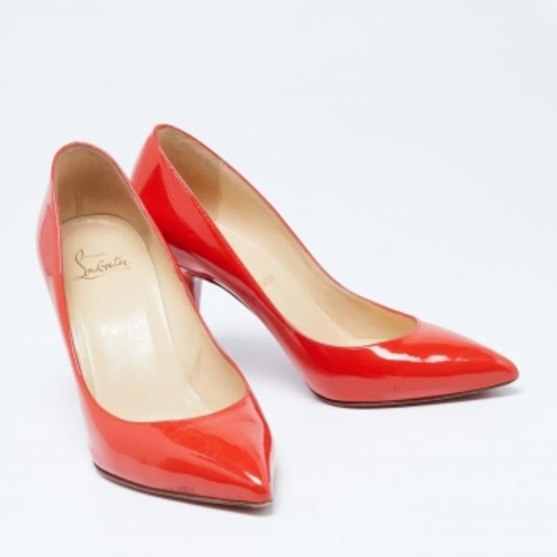 Red Christian Louboutin Orange Patent Leather Piou Piou Pumps Size 38 For Sale
