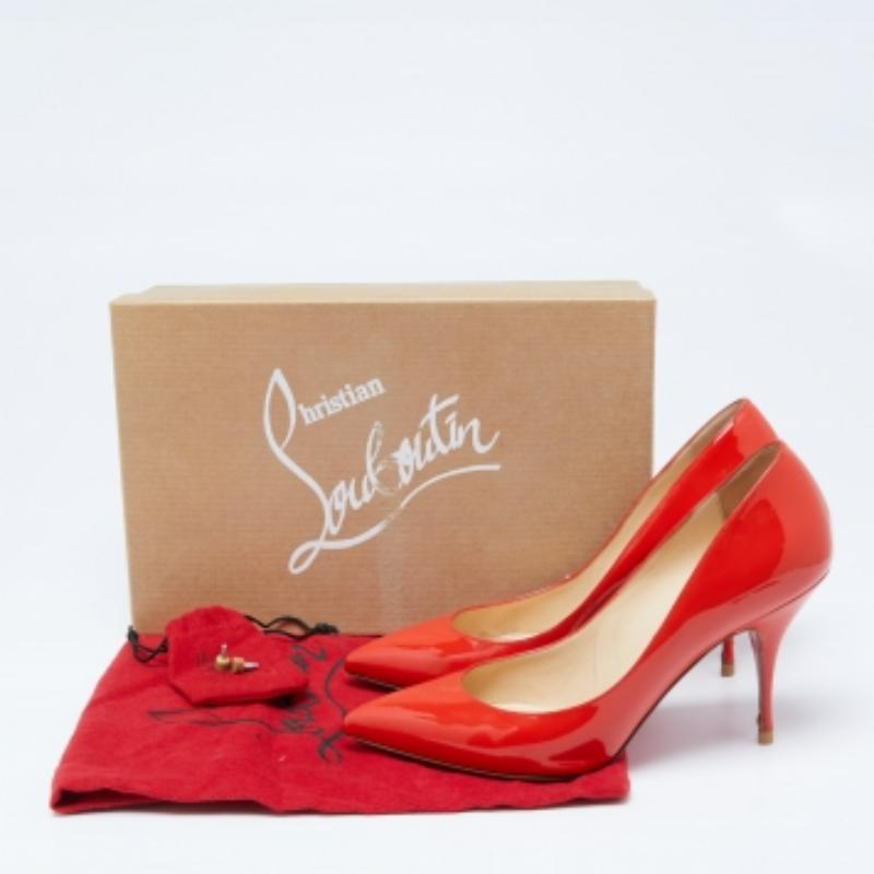 Christian Louboutin Orange Patent Leather Piou Piou Pumps Size 38 For Sale 2