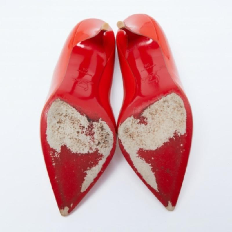 Christian Louboutin Orange Patent Leather Piou Piou Pumps Size 38 For Sale 3