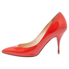 Used Christian Louboutin Orange Patent Leather Piou Piou Pumps Size 38