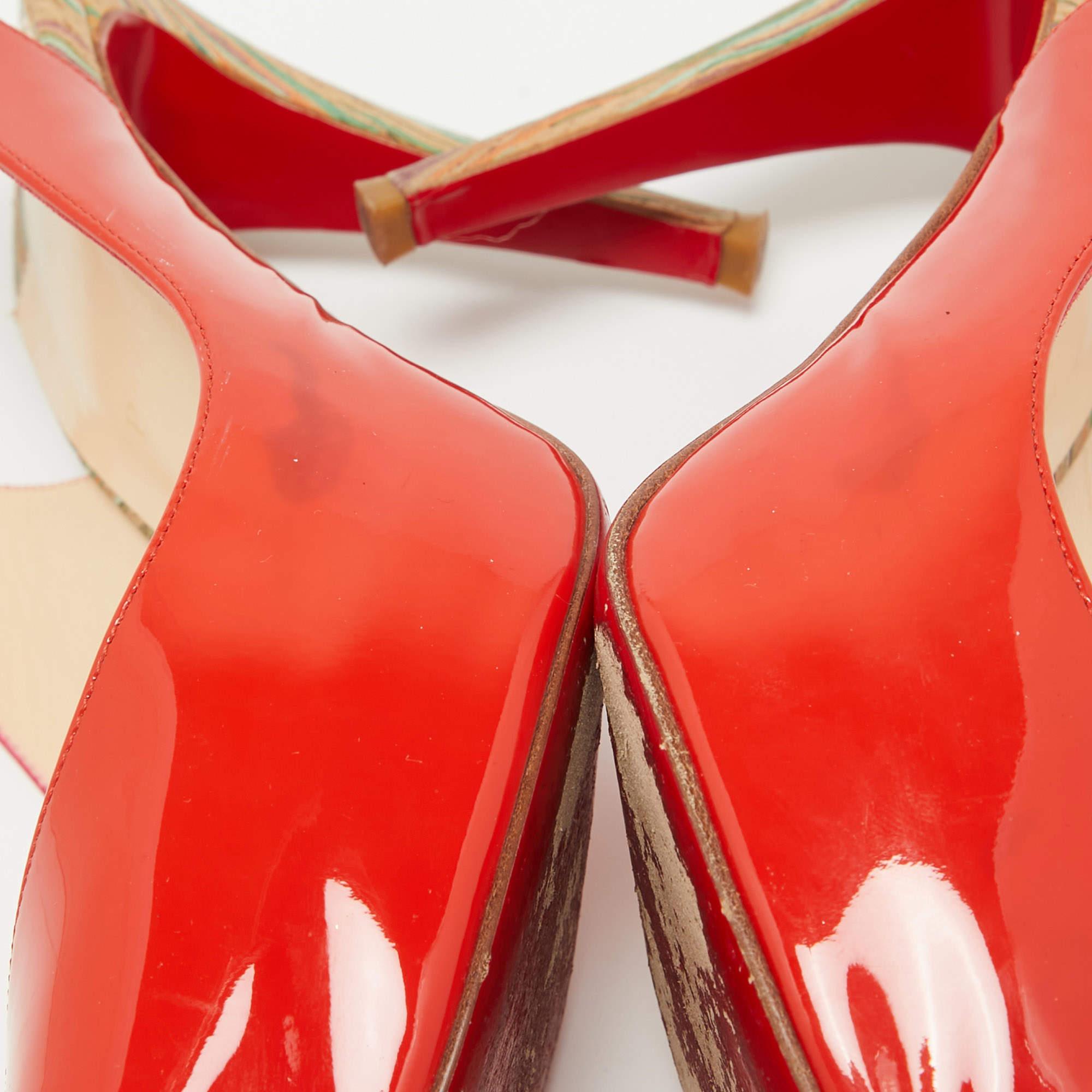 Christian Louboutin Orange Patent Leather So Private Slingback Pumps Size 40 6