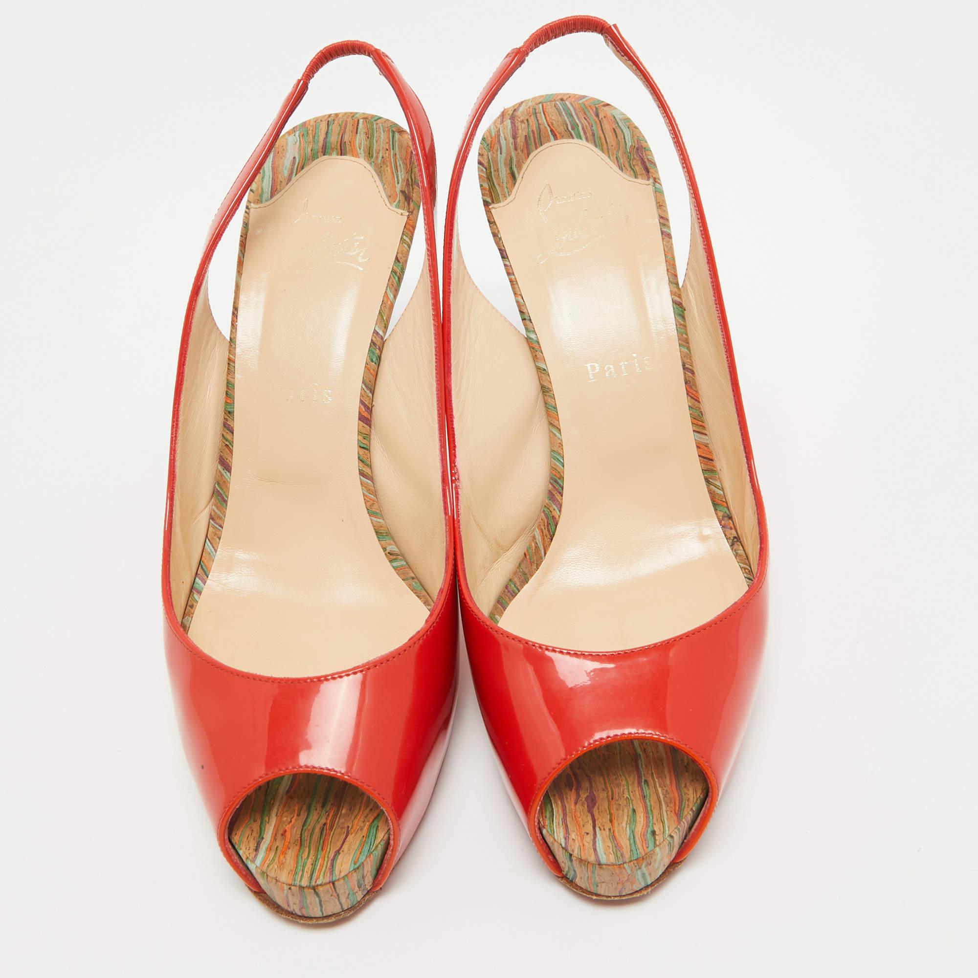Christian Louboutin Orange Patent Leather So Private Slingback Pumps Size 40 In Good Condition In Dubai, Al Qouz 2