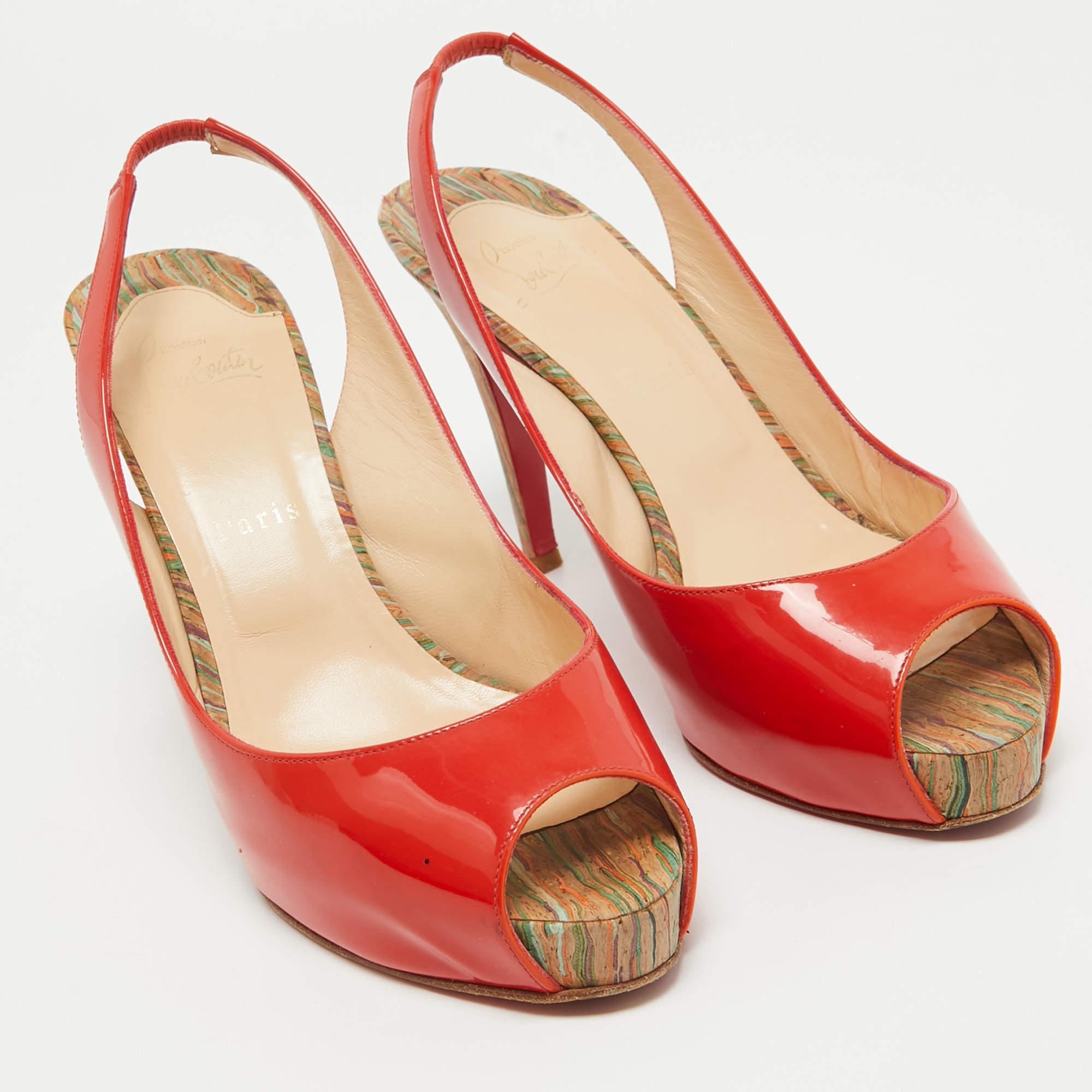 Women's Christian Louboutin Orange Patent Leather So Private Slingback Pumps Size 40