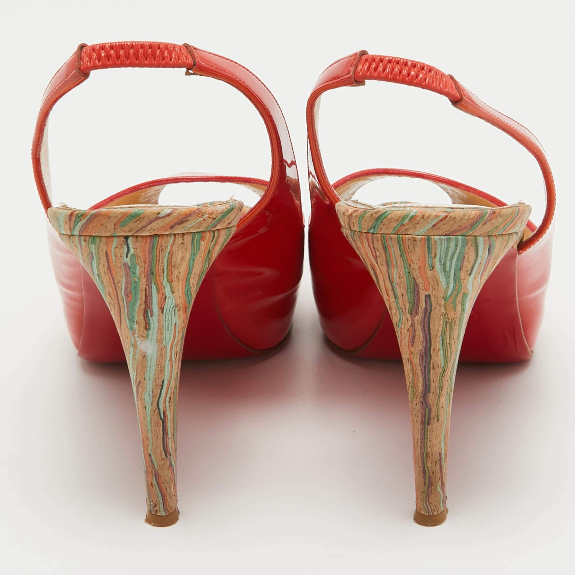 Christian Louboutin Orange Patent Leather So Private Slingback Pumps Size 40 1