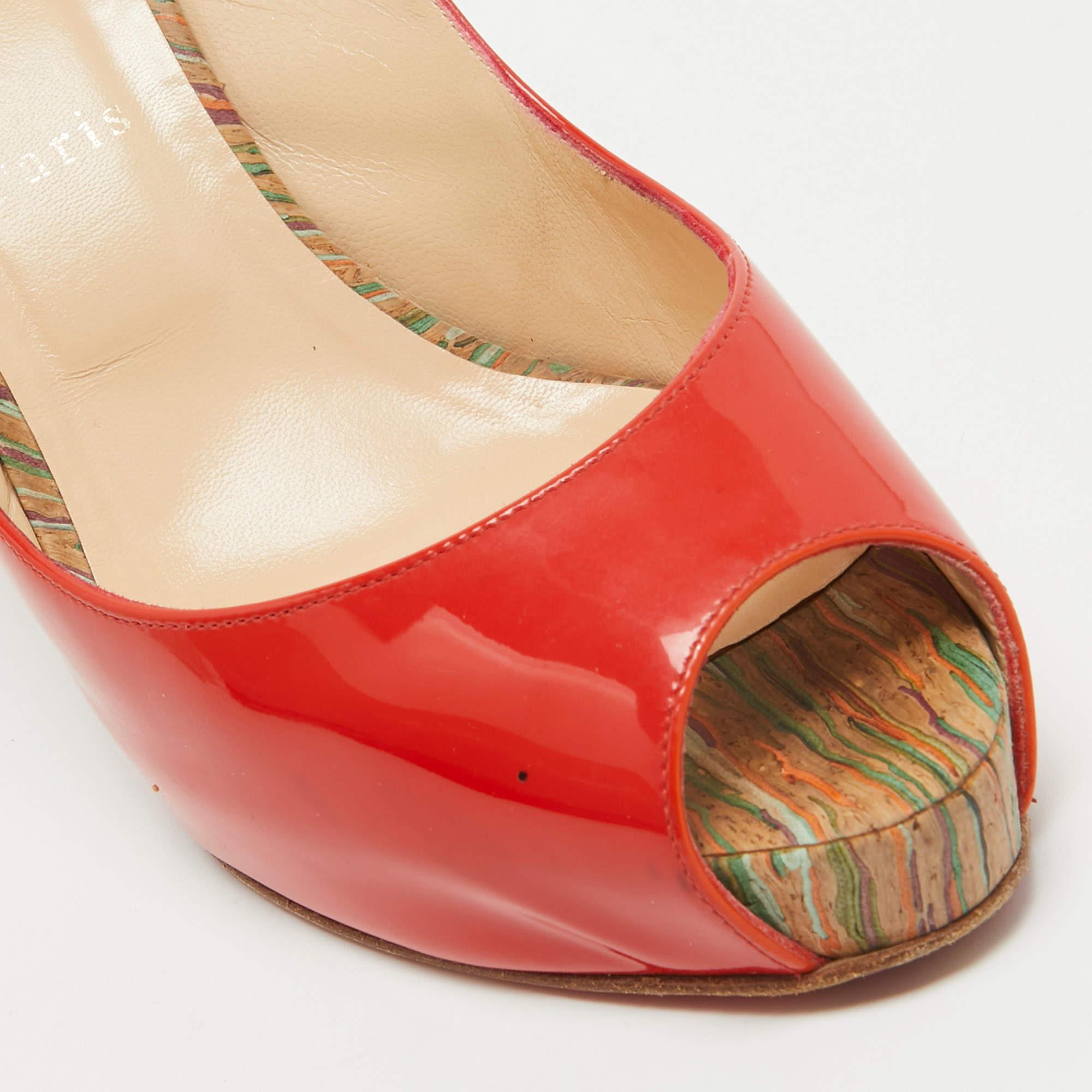 Christian Louboutin Orange Patent Leather So Private Slingback Pumps Size 40 3