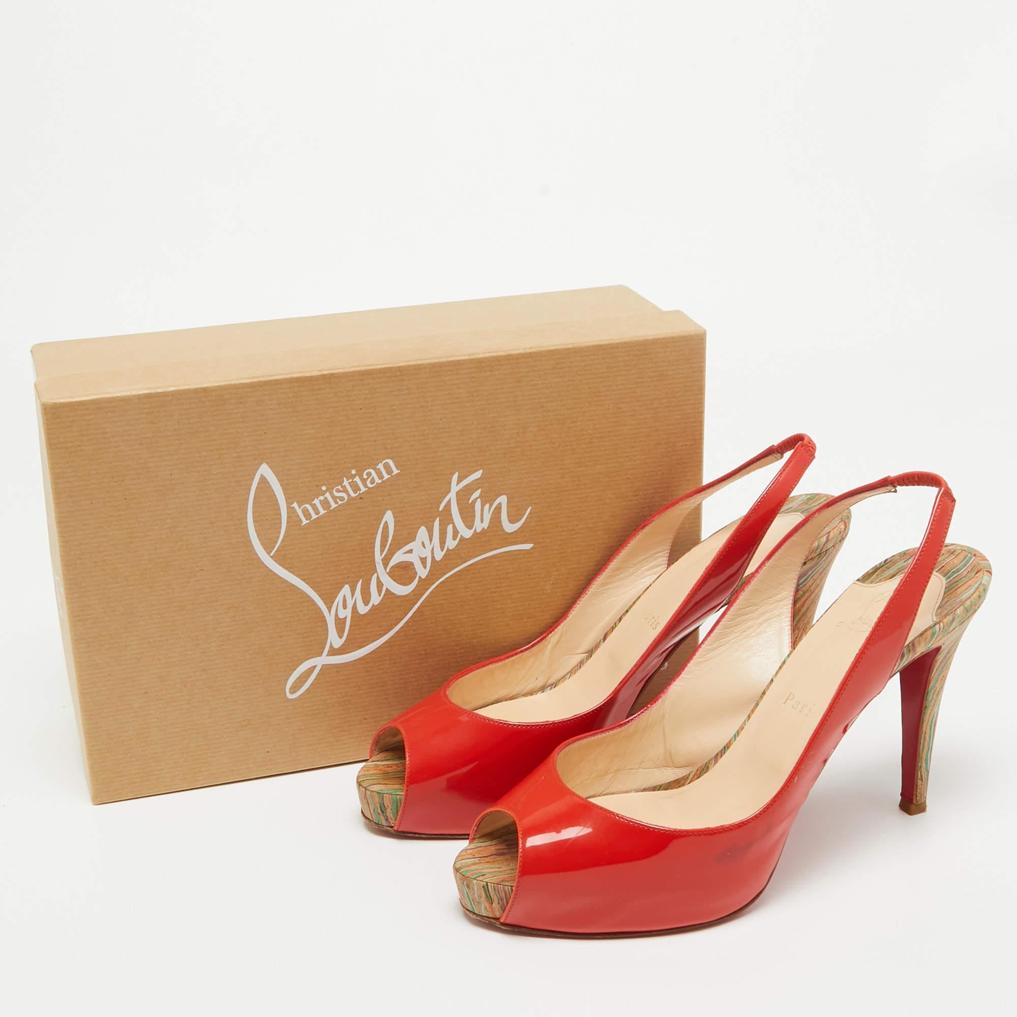 Christian Louboutin Orange Patent Leather So Private Slingback Pumps Size 40 5