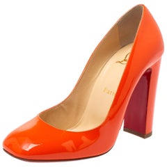 Christian Louboutin Orange Patent Leather Square Toe Pumps Size 38