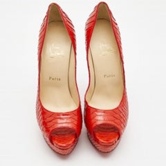 Christian Louboutin Orange Python Lady Peep Pumps Size 39.5