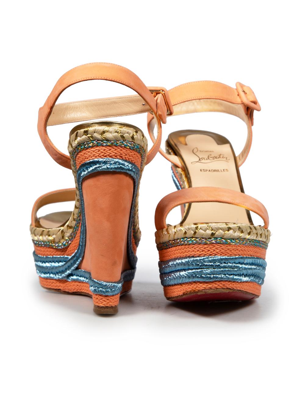 Beige Christian Louboutin Orange Suede Braided Wedges Size IT 39