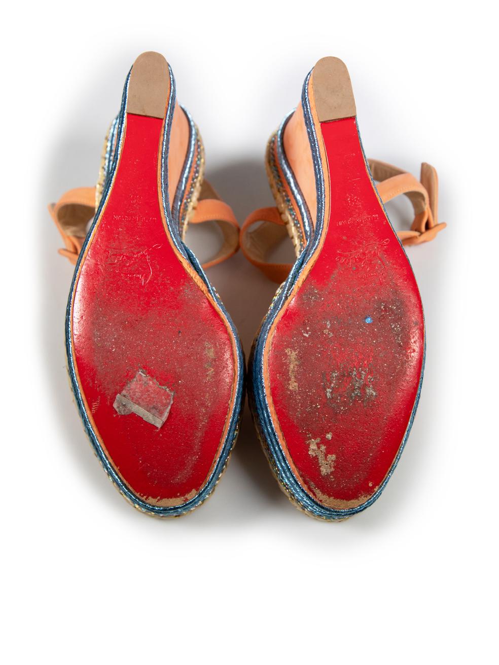 Christian Louboutin Orange Suede Braided Wedges Size IT 39 In Good Condition In London, GB