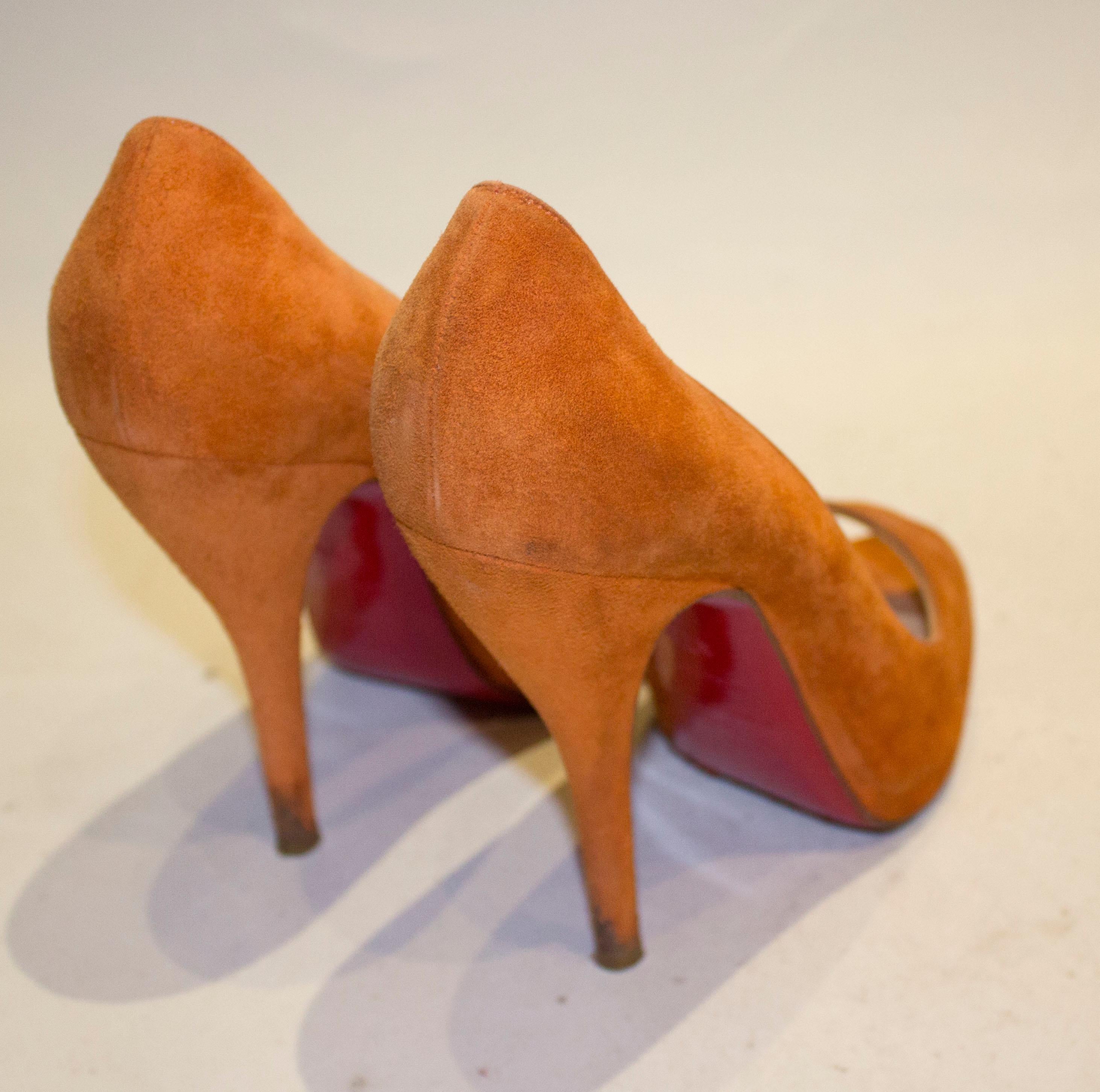 Christian Louboutin Orange Suede Heel with Peep Toe In Good Condition In London, GB