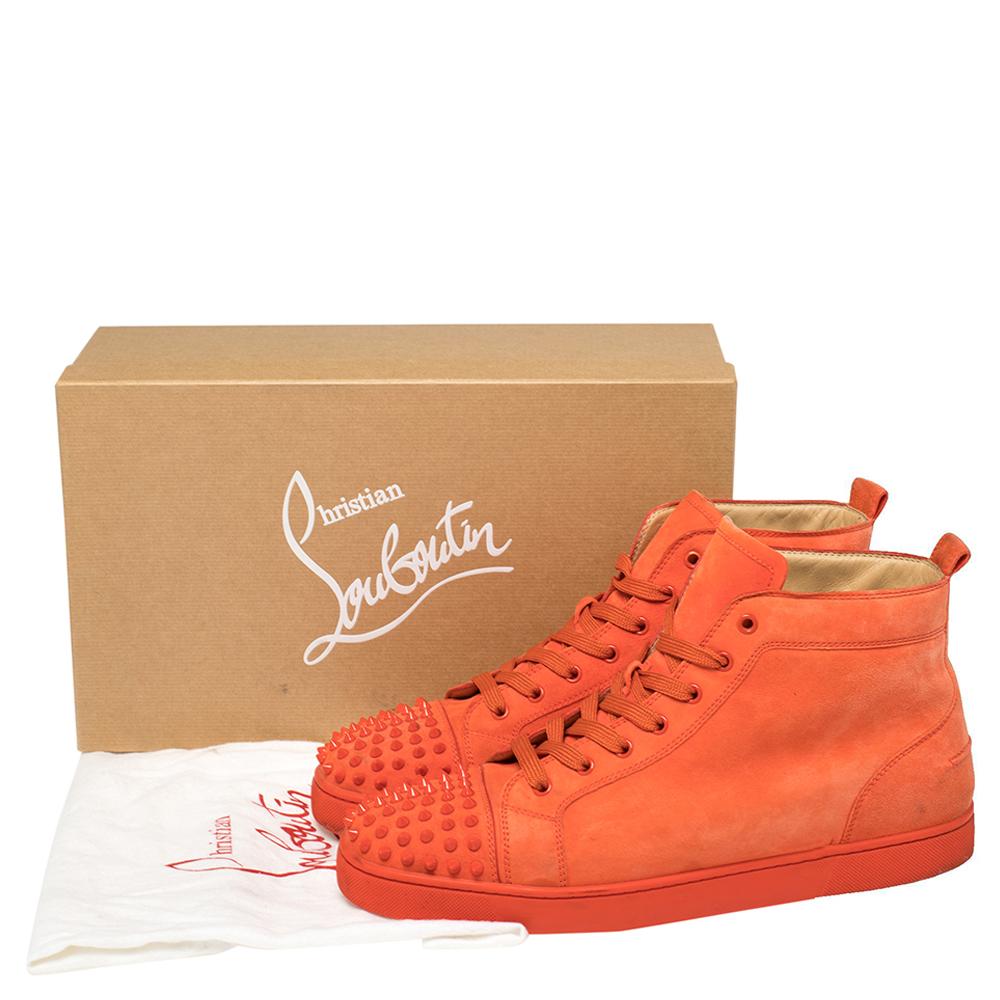 Christian Louboutin Orange Suede Lou Spikes High Top Sneakers Size 46 2