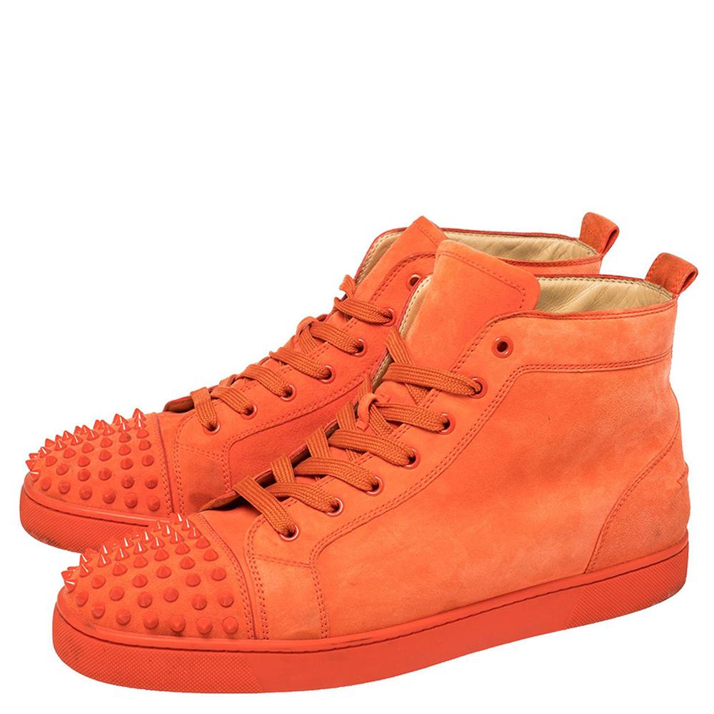 Christian Louboutin Orange Suede Lou Spikes High Top Sneakers Size 46 1