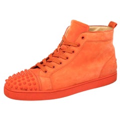 Christian Louboutin Orange Suede Lou Spikes High Top Sneakers Size 46