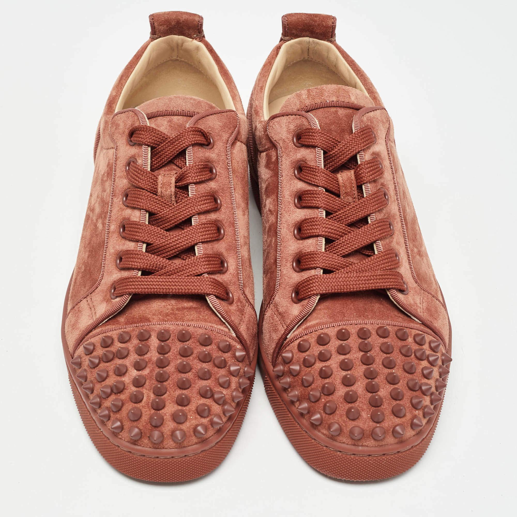 Pink Christian Louboutin Orange Suede Louis Junior Spikes Orlato Sneakers Size 39