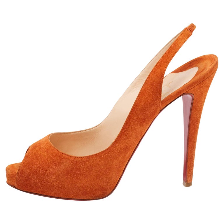 Christian Louboutin Orange Suede No Prive Slingback Pumps Size 41 For