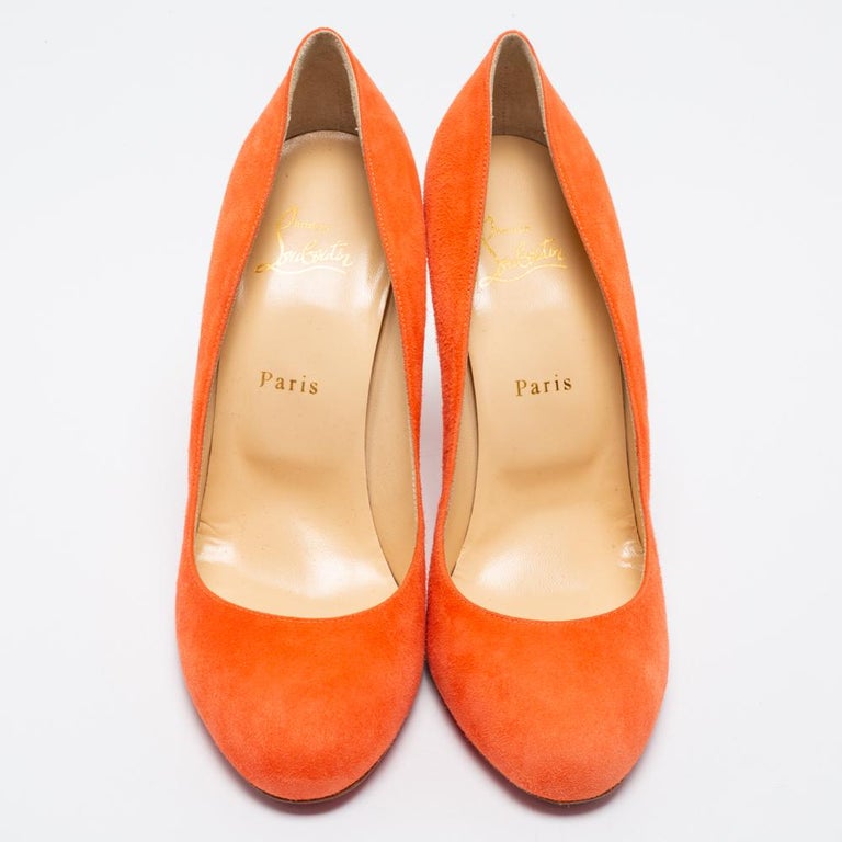 Christian Louboutin Orange Suede Simple Pumps Size 40.5 For Sale at 1stDibs
