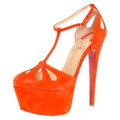 Christian Louboutin Orange Suede T-Strap Mayada Platform Sandals Size 36.5