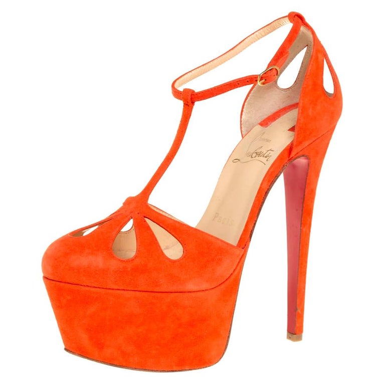 Christian Louboutin Orange Suede T-Strap Mayada Platform Sandals Size ...